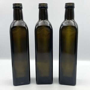 Set of 3 500ml 50cl Dark Green Square Glass Bottles Olive Oil 10.25"